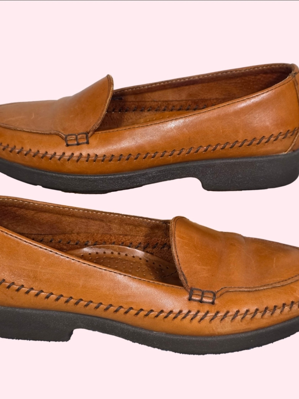 Vintage Dexter Tan Leather Whipstitch Loafers 9.5 READ